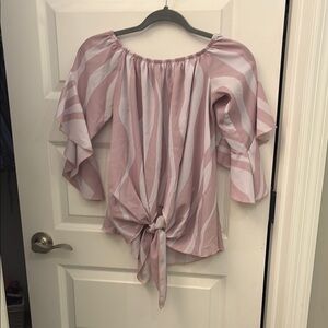 Pink Puff Sleeve Tie-Front Blouse